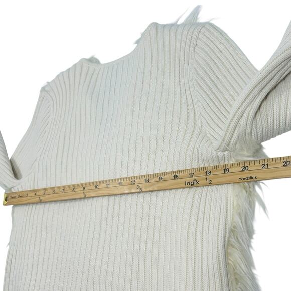 NWT Jones New York Cream Faux Fur Open-Front Cardigan Sweater Ribbed Knit Sz XL - Picture 10 of 11